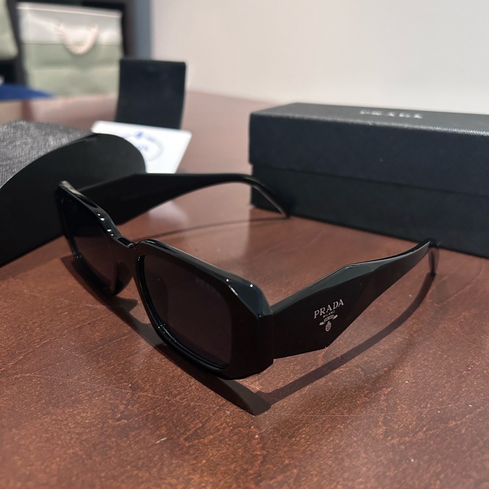 Prada Glossy Black Rectangular Sunglasses